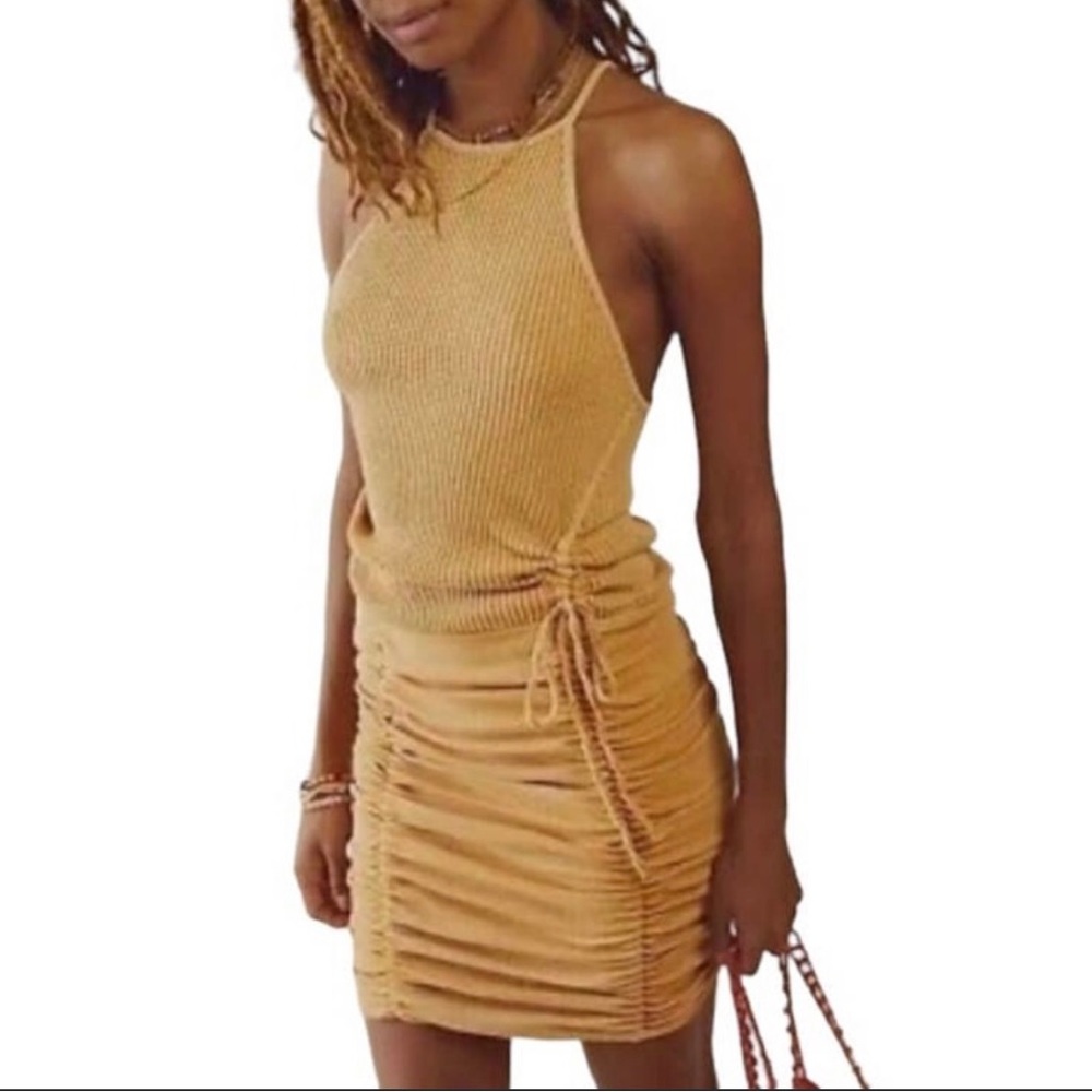 Free People Tan Ruched Dress